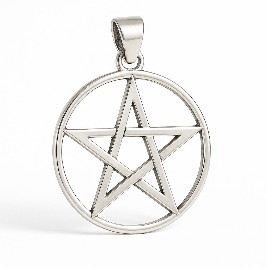 Large Solid 925 Sterling Silver Round Pentacle Pendant, Pagan Pentagram, Wiccan Talisman, Witchy Necklace Pendant, Occult Jewelry Gift