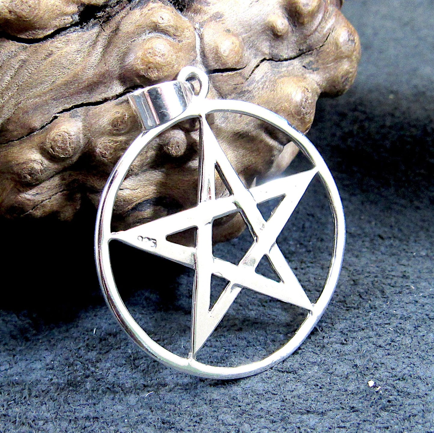 Large Solid 925 Sterling Silver Round Pentacle Pendant, Pagan Pentagram, Wiccan Talisman, Witchy Necklace Pendant, Occult Jewelry Gift