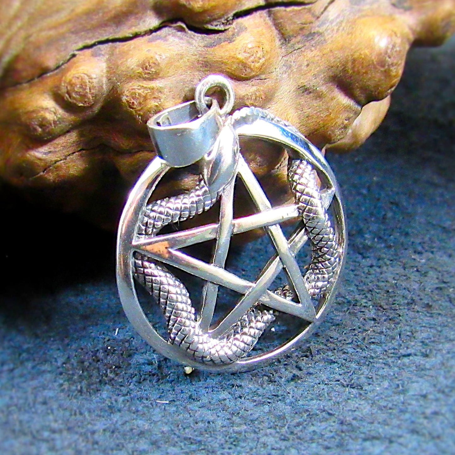 Solid 925 Sterling Silver Snake Pentagram Pendant – Wiccan Protection Amulet, Occult Pagan Jewelry, Serpent Star Talisman, Witchcraft Gift