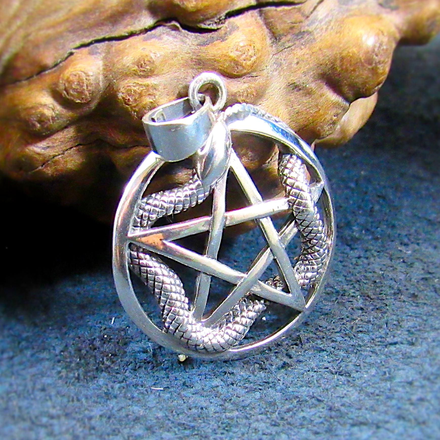 Solid 925 Sterling Silver Snake Pentagram Pendant – Wiccan Protection Amulet, Occult Pagan Jewelry, Serpent Star Talisman, Witchcraft Gift