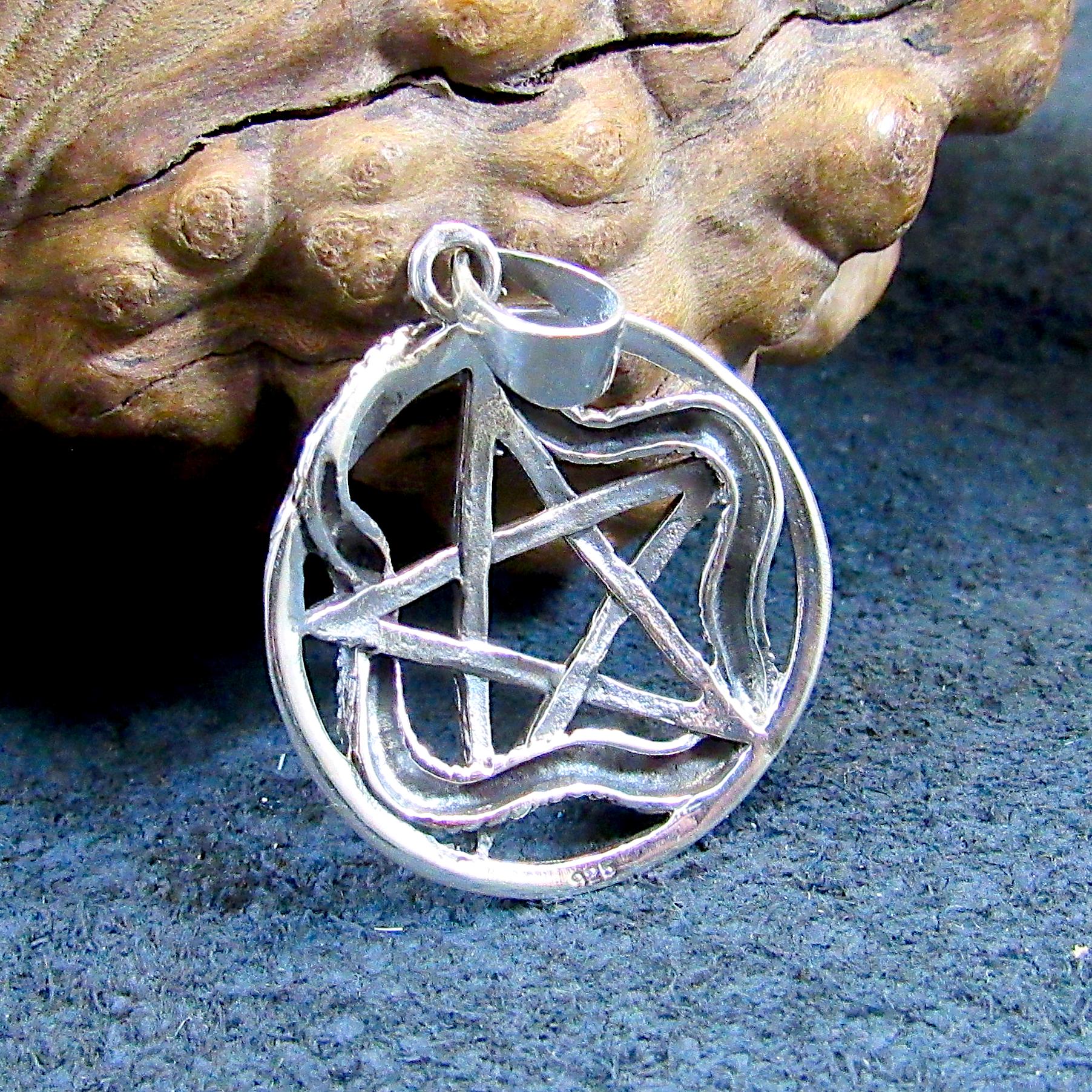 Solid 925 Sterling Silver Snake Pentagram Pendant – Wiccan Protection Amulet, Occult Pagan Jewelry, Serpent Star Talisman, Witchcraft Gift