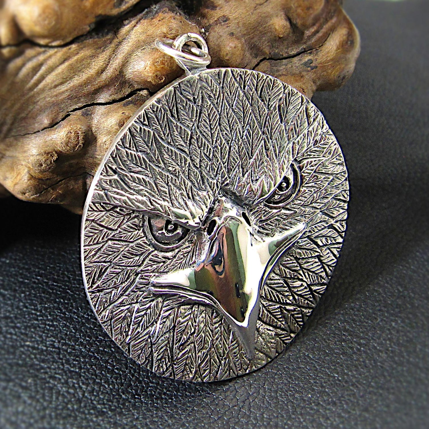 Solid 925 Sterling Silver Eagle Amulet – Large Patriotic Necklace Pendant, American Bald Eagle Jewelry, Handcrafted Men’s Statement Piece