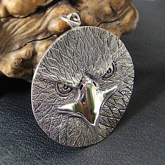 Solid 925 Sterling Silver Eagle Amulet – Large Patriotic Necklace Pendant, American Bald Eagle Jewelry, Handcrafted Men’s Statement Piece