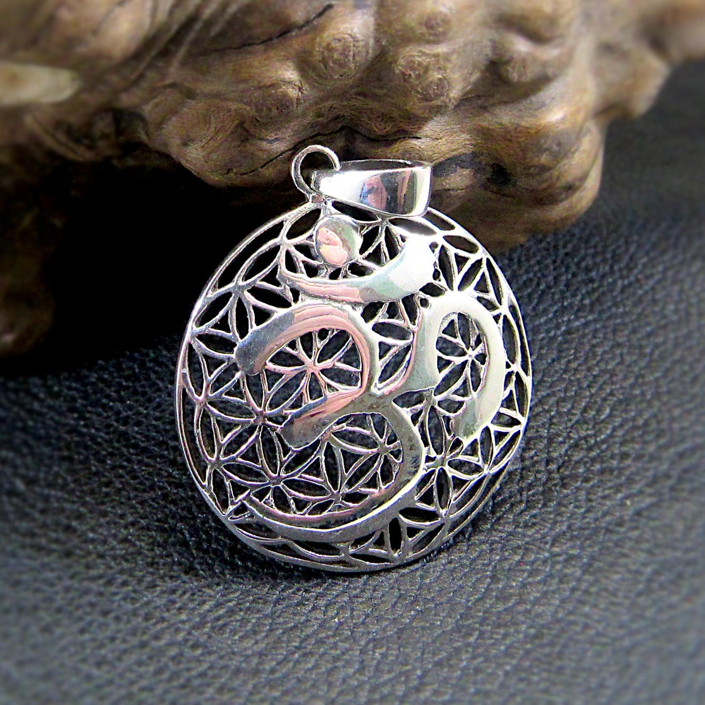 Solid 925 Sterling Silver Flower of Life Om Pendant – Handcrafted Yoga Jewelry with Sacred Geometry & Tree of Life Symbol - Gift for Yogis