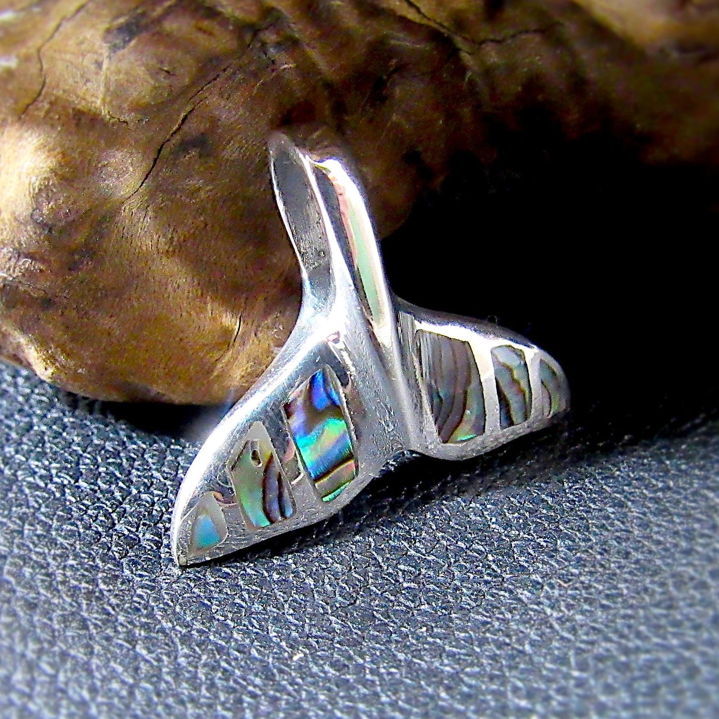 Solid 925 Sterling Silver Whale Tail Slide Pendant with Abalone Shell Inlay – Ocean Jewelry – Coastal Necklace Charm - Gift for Beach Lover