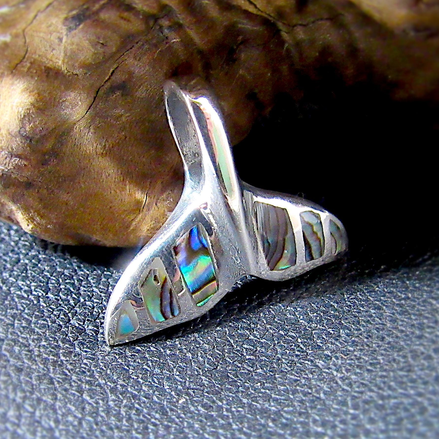 Solid 925 Sterling Silver Whale Tail Slide Pendant with Abalone Shell Inlay – Ocean Jewelry – Coastal Necklace Charm - Gift for Beach Lover