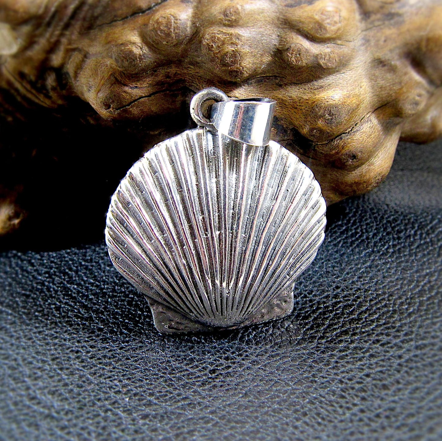 Solid 925 Sterling Silver Seashell Pendant - Clam Shell Scallop Charm - Handcrafted Nautical, Beach, Ocean, Coastal Sea Life Jewelry