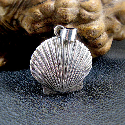 Solid 925 Sterling Silver Seashell Pendant - Clam Shell Scallop Charm - Handcrafted Nautical, Beach, Ocean, Coastal Sea Life Jewelry