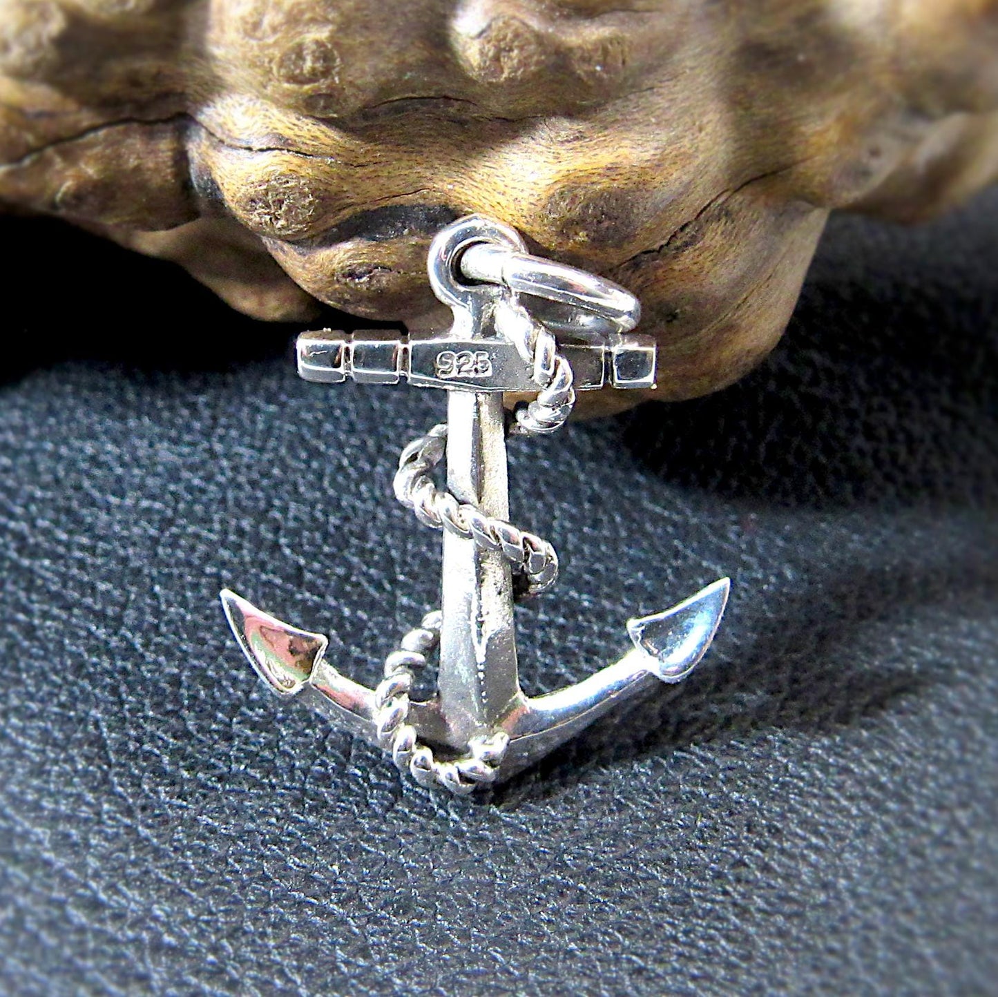 Solid 925 Sterling Silver Anchor Pendant with Rope Detail - Nautical Symbol Jewelry - Men's or Women's Silver Charm - Ocean Inspired Gift