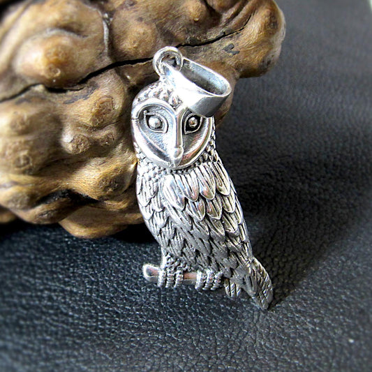 Solid 925 Sterling Silver Owl Pendant - Barn Owl Necklace Amulet - Nocturnal Bird Jewelry - Nature Charm for Her or Him - Symbol of Wisdom