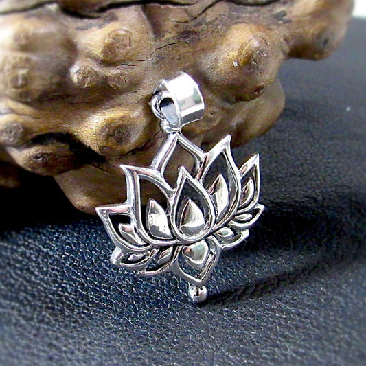 Solid 925 Sterling Silver Lotus Pendant – Spiritual Yoga Jewelry, Boho Flower Necklace Charm, Meditation Symbol, Gift for Women & Men