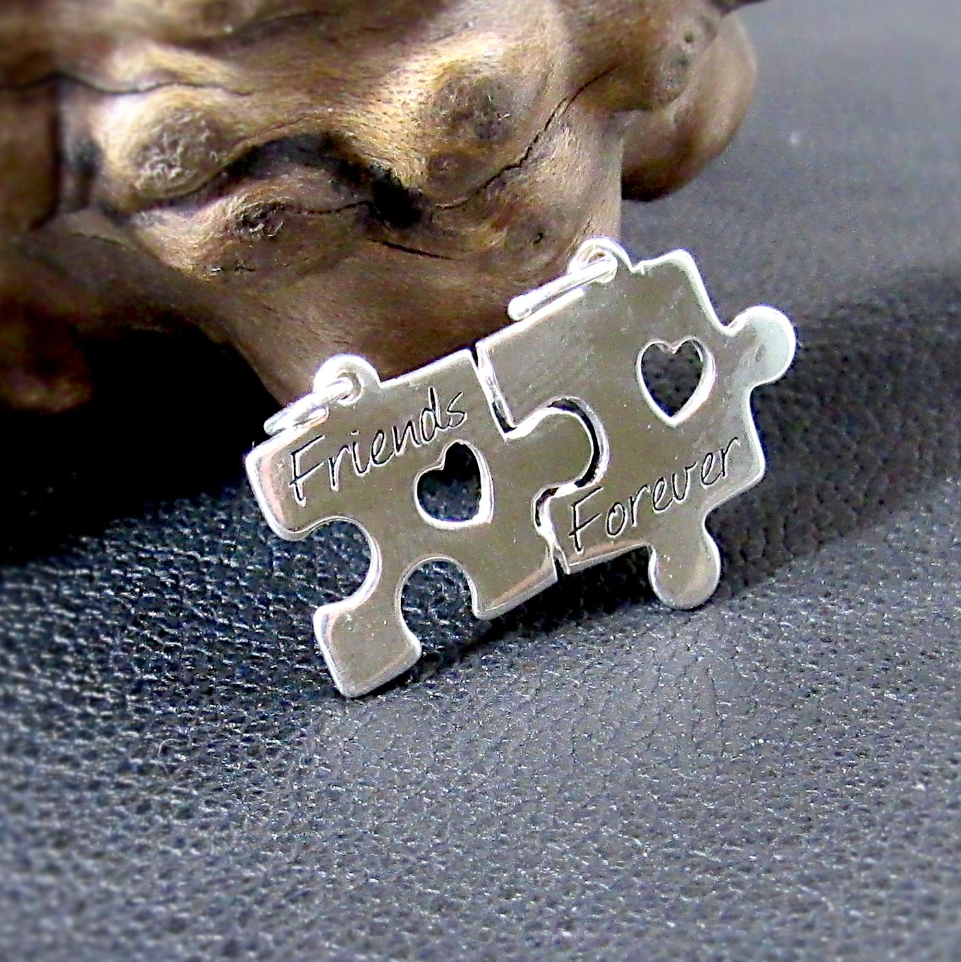 Solid 925 Sterling Silver Friends Forever Jigsaw Puzzle Pendant, Friendship Charm, Symbol of Love & Companionship, Best Friend Soulmate Gift