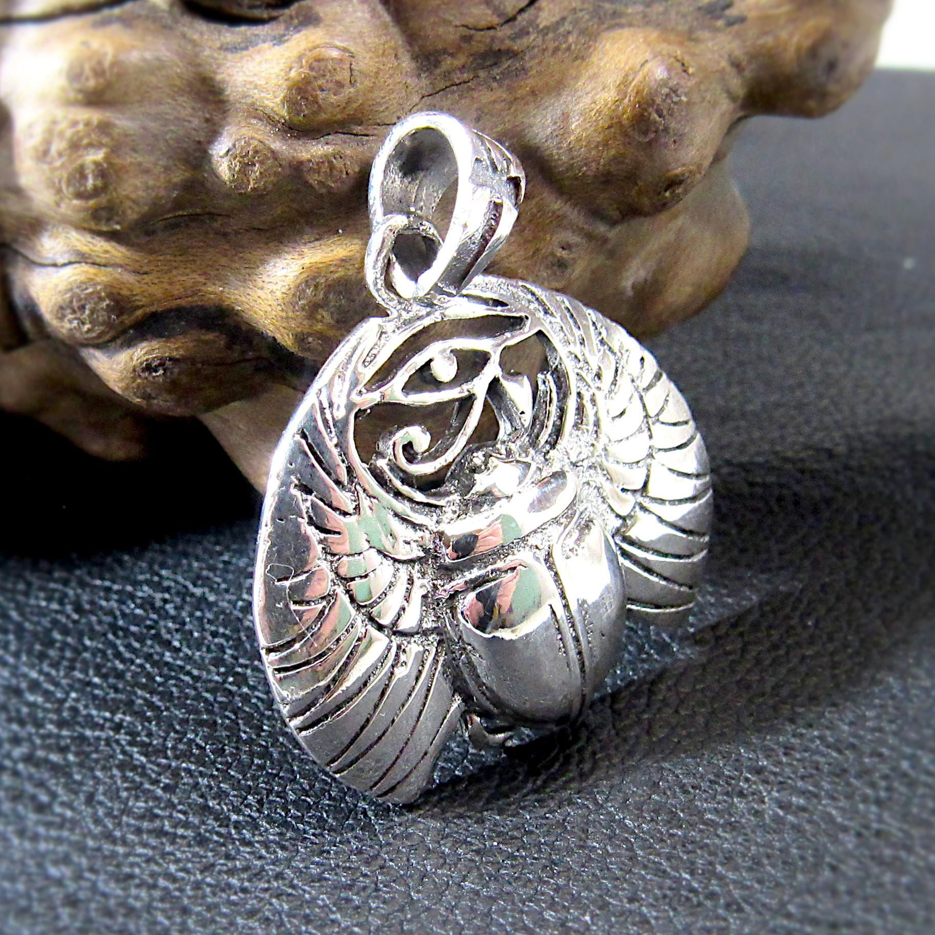 Solid 925 Sterling Silver Scarab Beetle Pendant – Handcrafted Egyptian Jewelry for Mysticcore & Occult Style – Protective Talisman Amulet