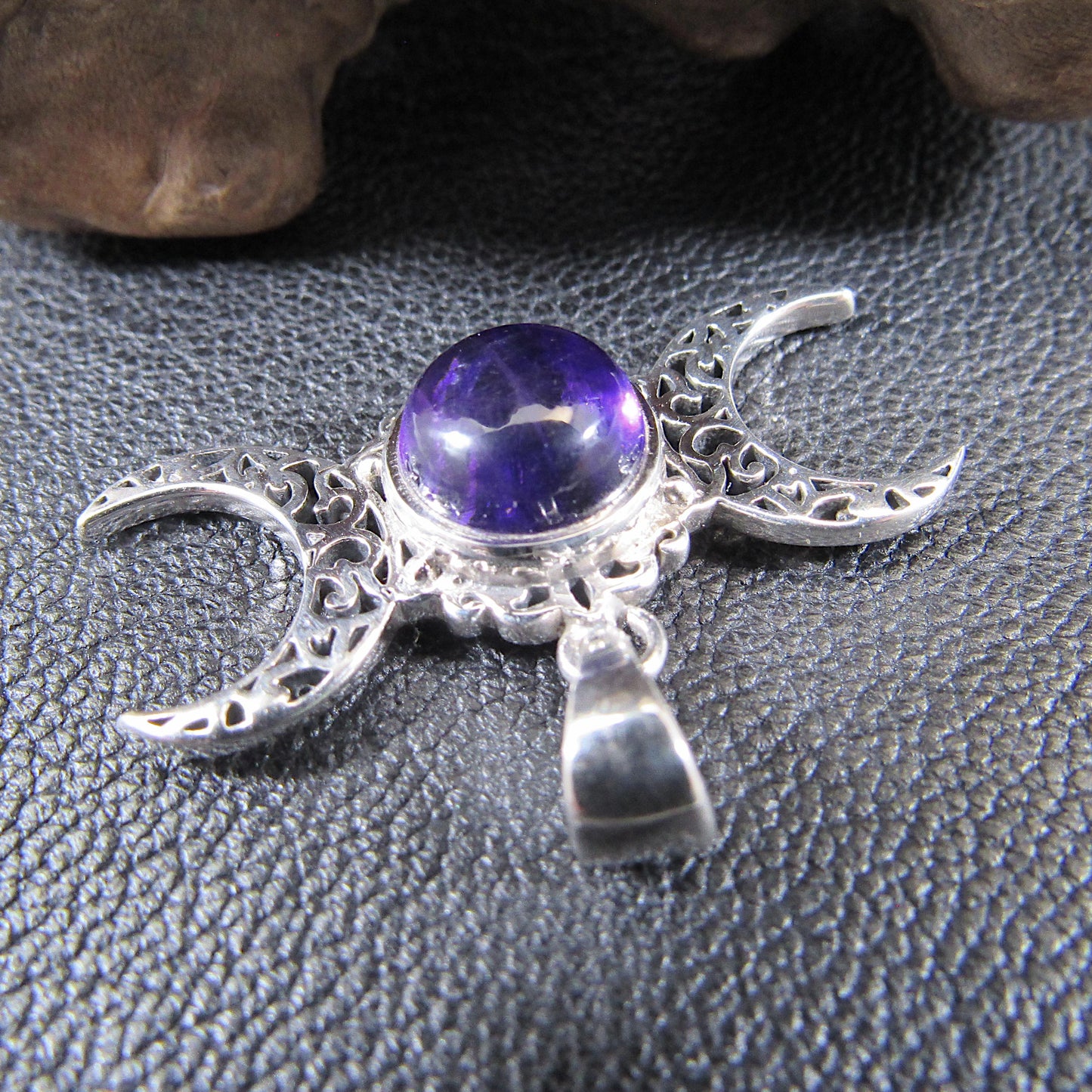 Solid 925 Sterling Silver Triple Moon Goddess Pendant - Handcrafted Wiccan & Pagan Jewelry – Celestial Symbols Amulet - Choice of Gemstone