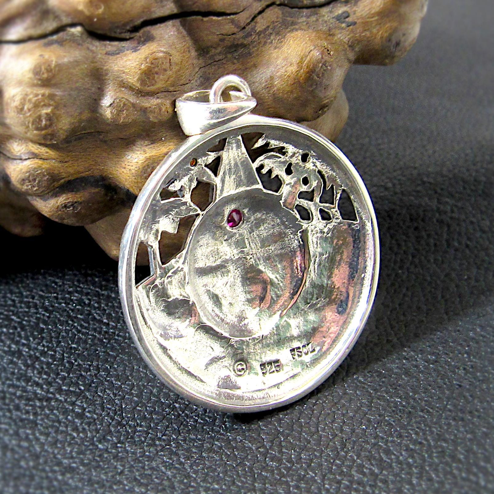 Solid 925 Sterling Silver Sun Face Pendant – Handcrafted Red Ruby Solar Talisman, Summer Witchcore Jewelry, Boho Pagan Celestial Amulet