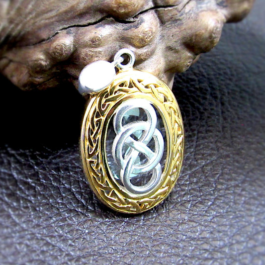 Solid 925 Sterling Silver & 18k Gold Celtic Infinity Knot Pendant, Handcrafted Magic Binding Spell Amulet