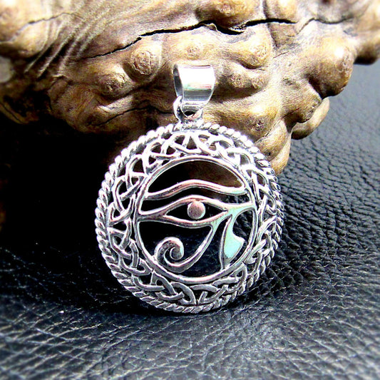 Solid 925 Sterling Silver Eye of Horus Pendant – Celtic Protection Necklace Pendant, Egyptian Amulet, Third Eye Jewelry, Symbol of Wisdom