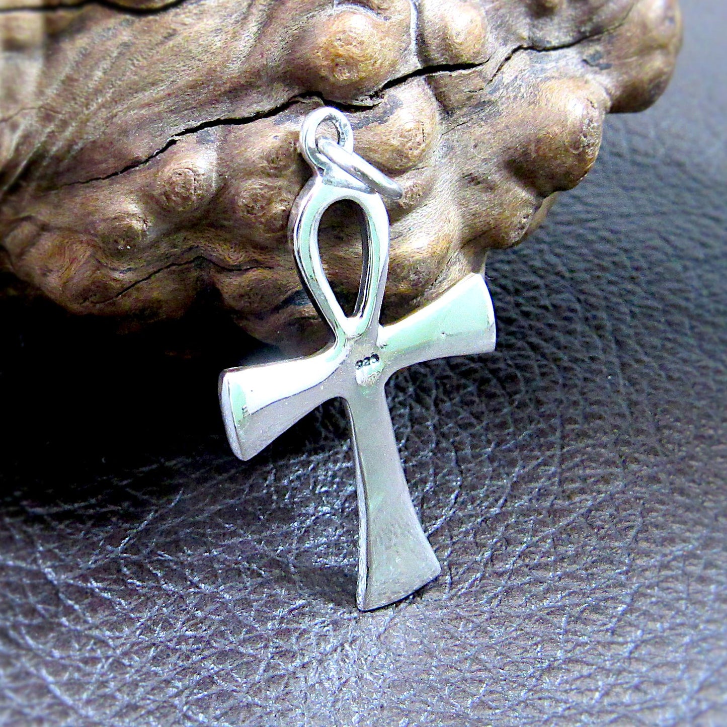 Solid 925 Sterling Silver Egyptian Ankh & Hieroglyphs Pendant, Handcrafted Cross with Symbols, Crux Ansata Jewelry Git Idea for Men or Women
