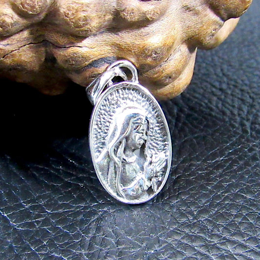 Solid 925 Sterling Silver Virgin Mary Sacred Heart Medal Pendant – Catholic Necklace Charm - Religious Christian Jewelry Gift for Women