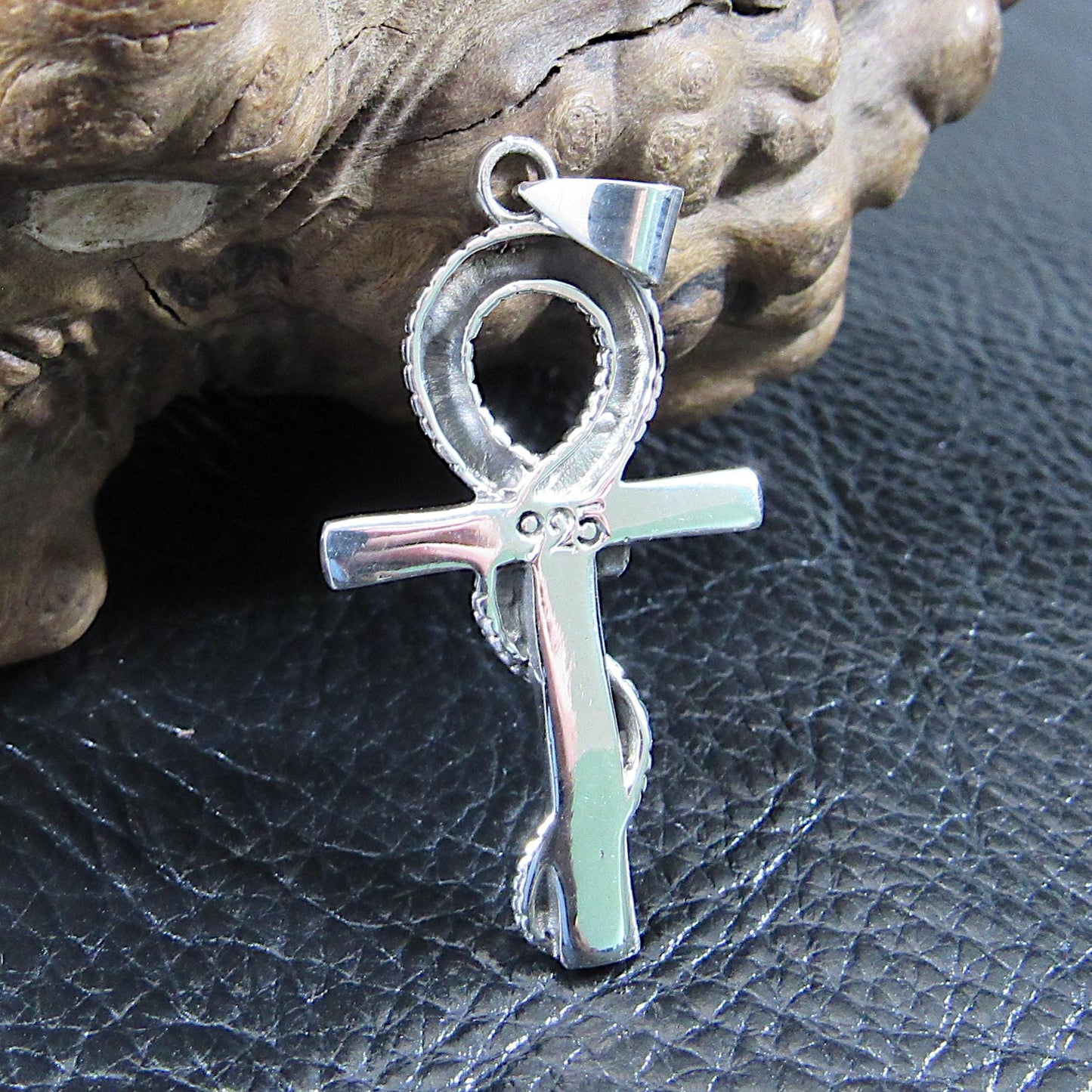 Solid 925 Sterling Silver Ankh Pendant with Snake – Egyptian Symbol of Life & Power, Serpent Cross, Gothic Occult Jewelry, Protection Amulet