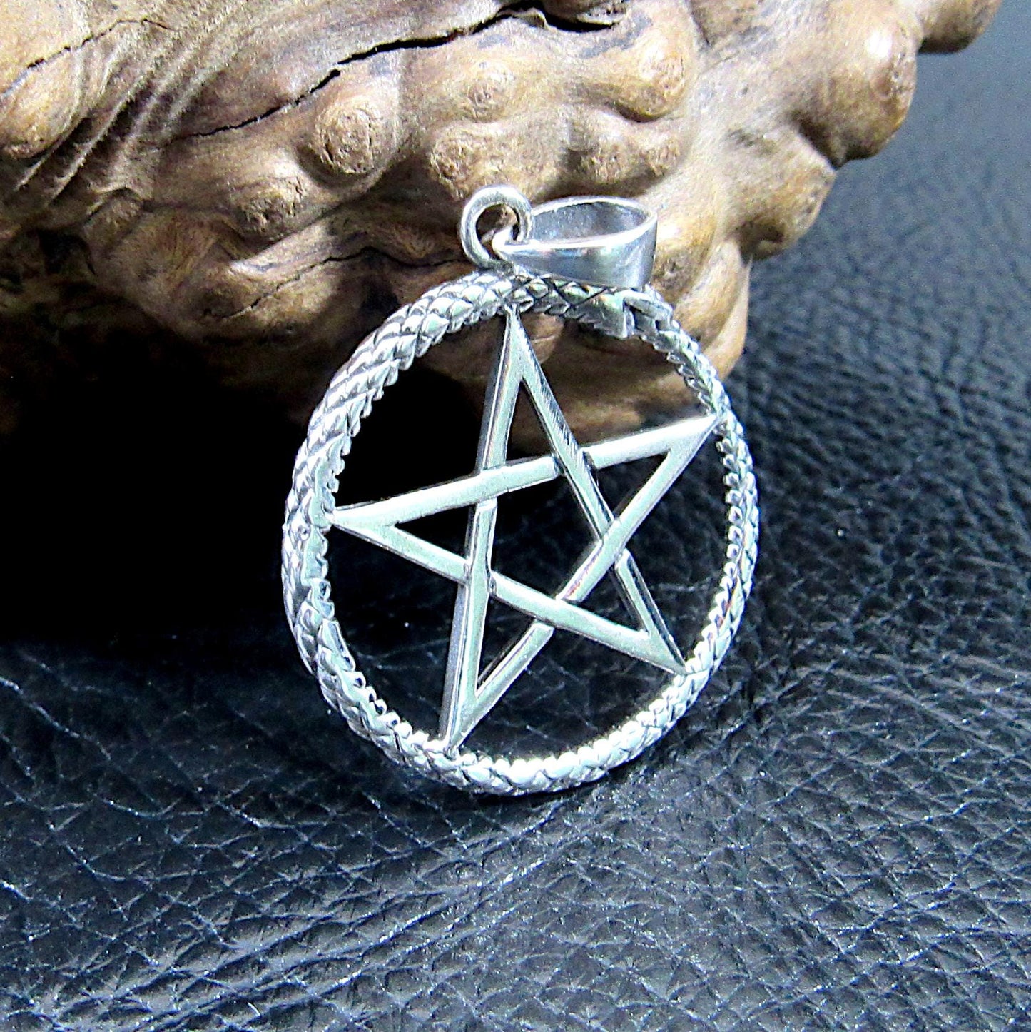 Solid 925 Sterling Silver Ouroboros Pentagram Pendant – Wiccan Protection Amulet, Occult Pagan Jewelry, Witchcraft Symbol, Serpent Pentacle