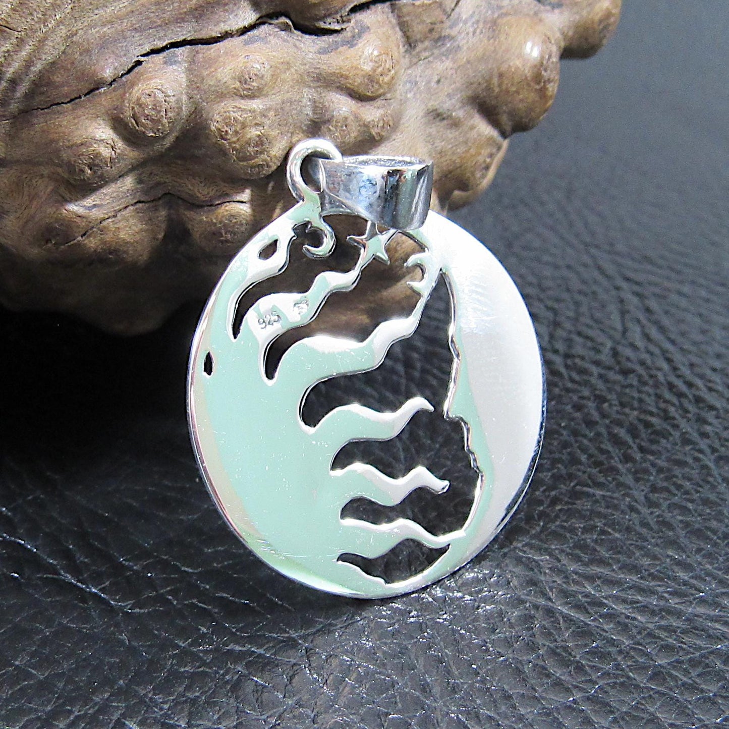 Solid 925 Sterling Silver Crescent Moon And Sun Pendant, Ying Yang Man & Woman Faces, Boho Lunar Amulet, Necklace Charm, Astrology Gift