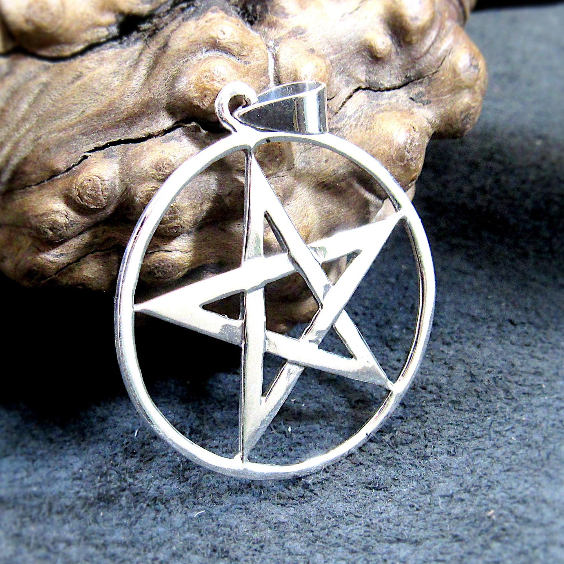 Large Solid 925 Sterling Silver Round Pentacle Pendant, Pagan Pentagram, Wiccan Talisman, Witchy Necklace Pendant, Occult Jewelry Gift