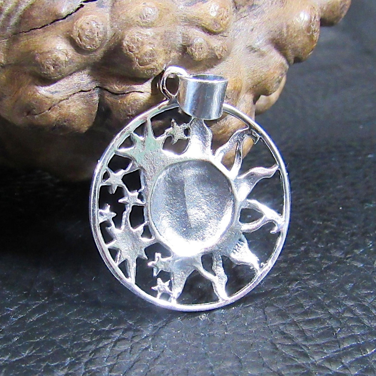 Solid 925 Sterling Silver Sun and Moon Faces, & 8 Stars Celestial Pendant, Handcrafted Cosmic Yin/Yang Amulet, Astrology Jewelry