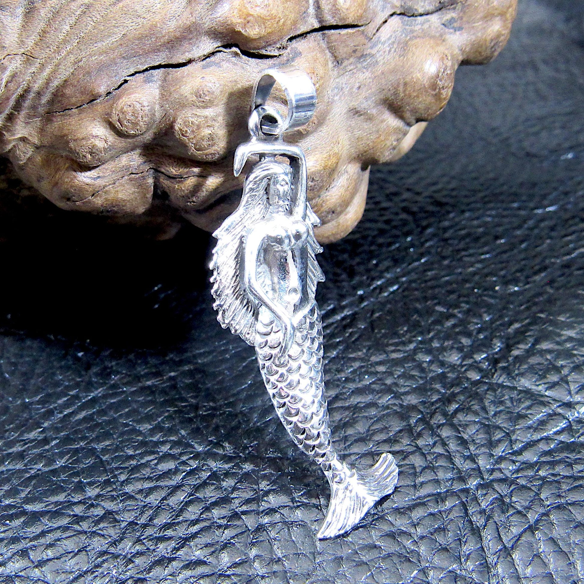 Solid 925 Sterling Silver Standing Mermaid Pendant, Handcrafted Sea Maiden, Water Nymph, Siren, Enchantress, Fantasy & Goddess Jewelry
