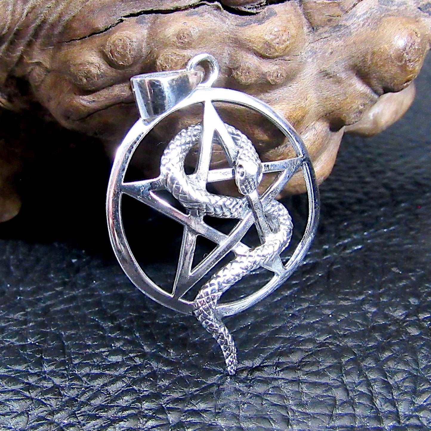 Solid 925 Sterling Silver Intertwined Snake Pentacle, Handcrafted Interwoven Pagan Pendant