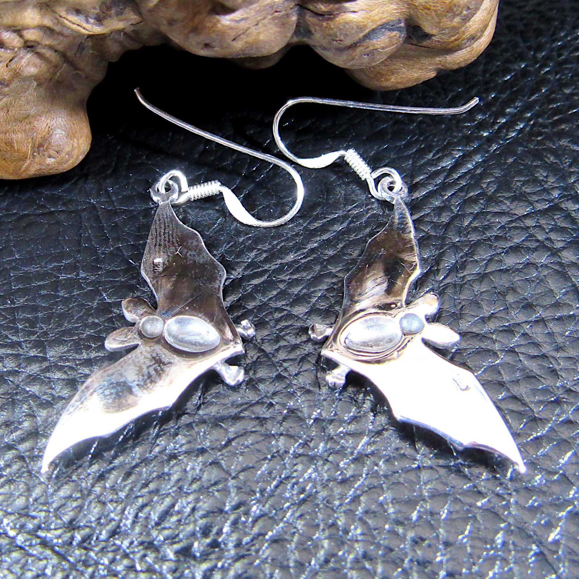 Solid 925 Sterling Silver Vampire Bat Earrings, Handcrafted Drop Dangle Hook Earrings, Spooky Halloween Jewelry, Winged Witchcore Bats