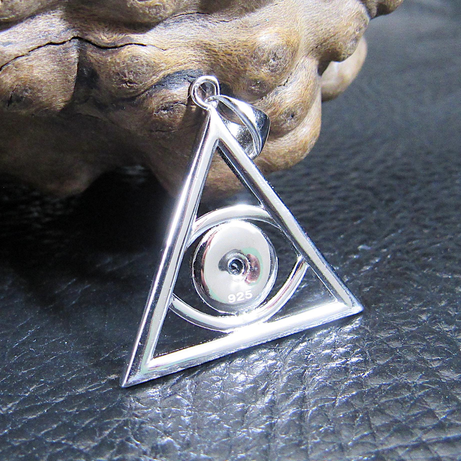 Solid 925 Sterling Silver and Blue or White Opal Eye of Providence Pyramid Pendant, Handcrafted All Seeing Eye in Triangle Charm
