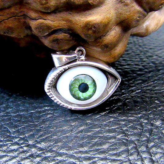 Solid 925 Sterling Silver Glass Eyeball Pendant, Evil Eye Charm, All Seeing Eye, Handcrafted Protection Charm, Choose Blue or Green Eyeballs