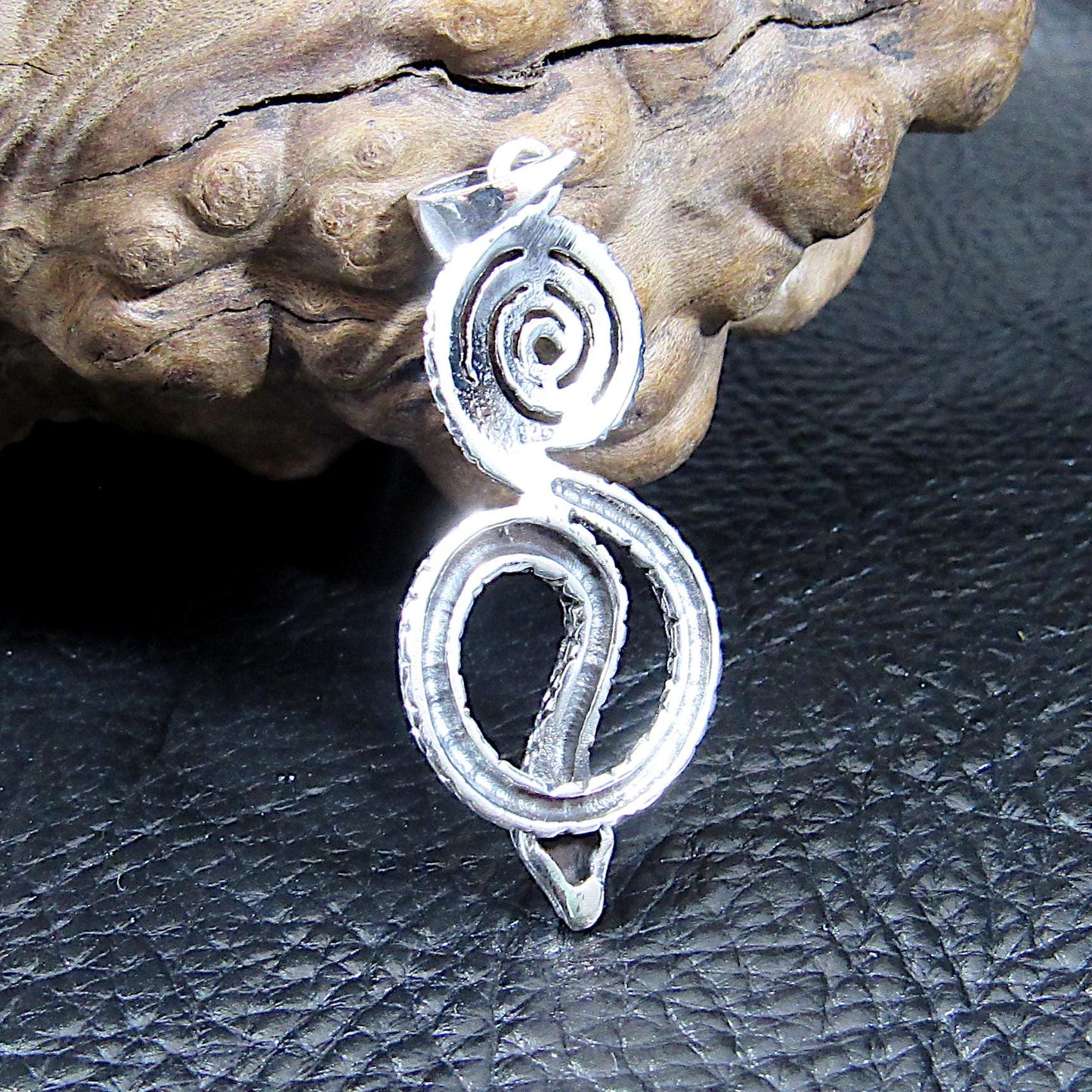 Solid 925 Sterling Silver Coiled Snake Pendant – Serpent Necklace Charm, Kundalini Jewelry, Gothic Reptile Pendant, Symbol of Transformation