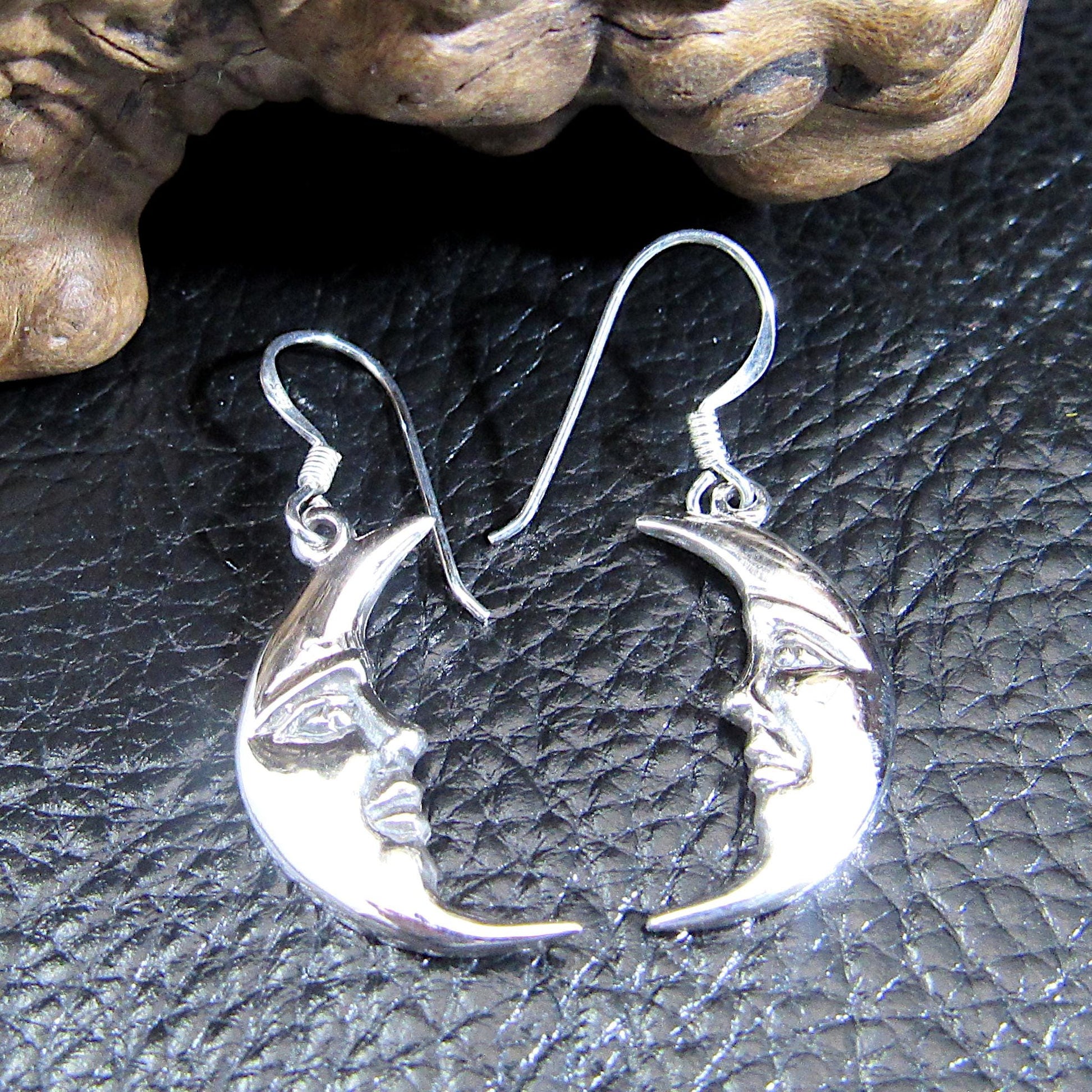 Solid 925 Sterling Silver Crescent Moon Earrings, Handcrafted Drop Dangle Hook Earrings, Cosmic & Celestial Jewelry