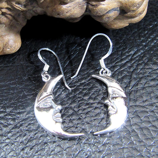 Solid 925 Sterling Silver Crescent Moon Earrings, Handcrafted Drop Dangle Hook Earrings, Cosmic & Celestial Jewelry