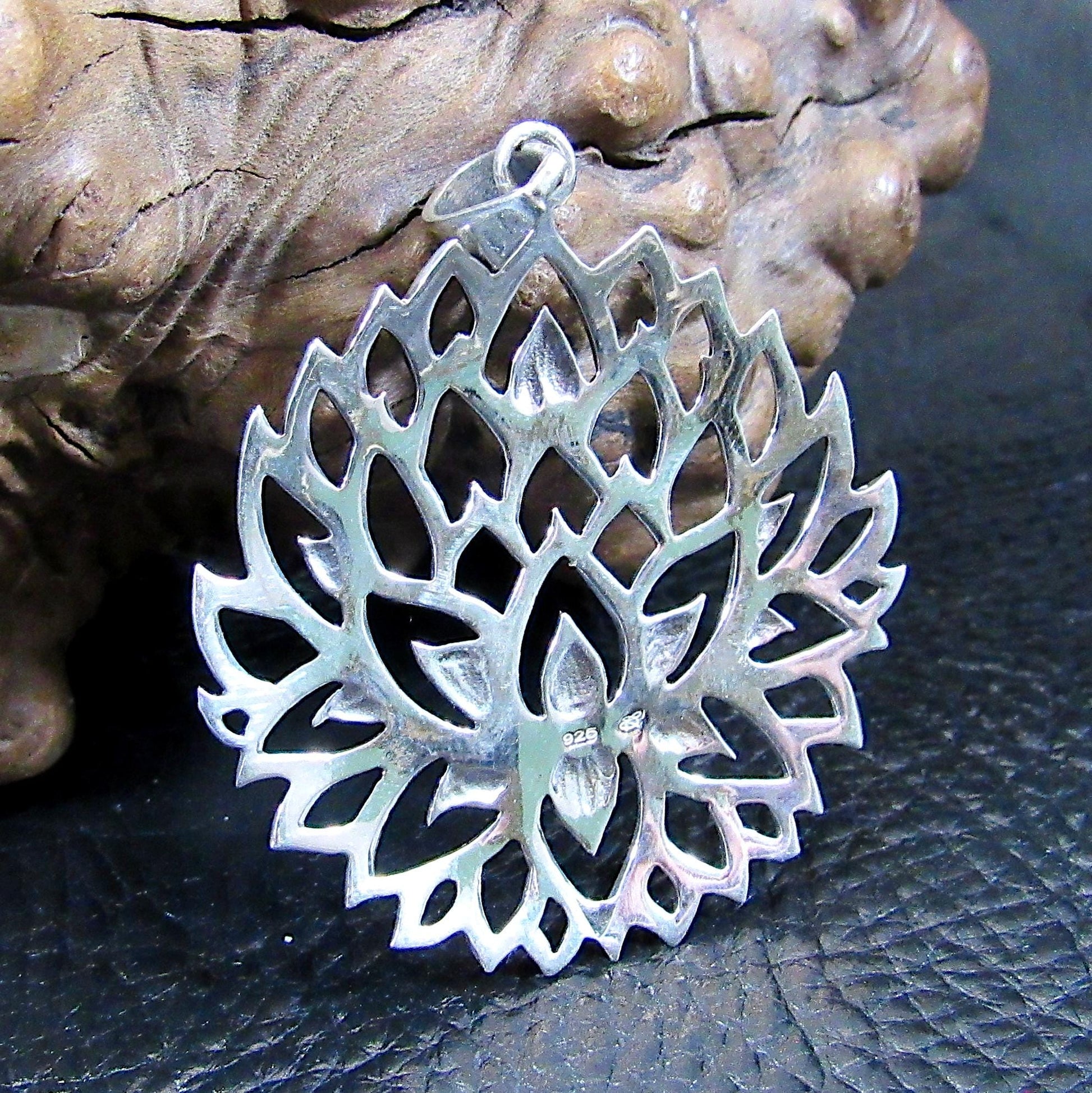 Solid 925 Sterling Silver Lotus Pendant – Large Sacred Flower Amulet, Yoga Spiritual Jewelry, Symbol of Enlightenment, Boho Gift for Her