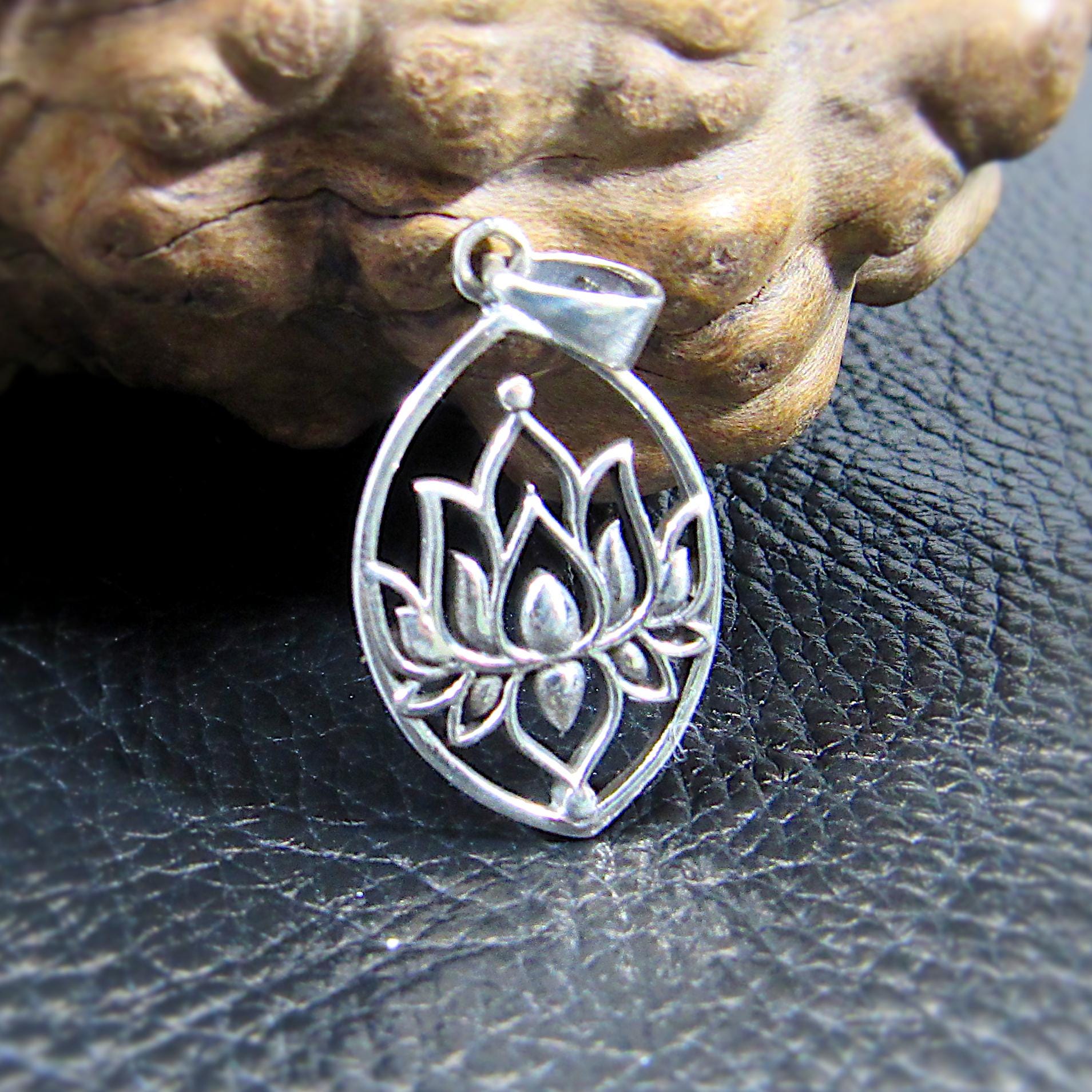 Solid 925 Sterling Silver Lotus Flower Pendant – Yoga Spiritual Jewelry, Boho Meditation Necklace Charm, Sacred Symbol Gift