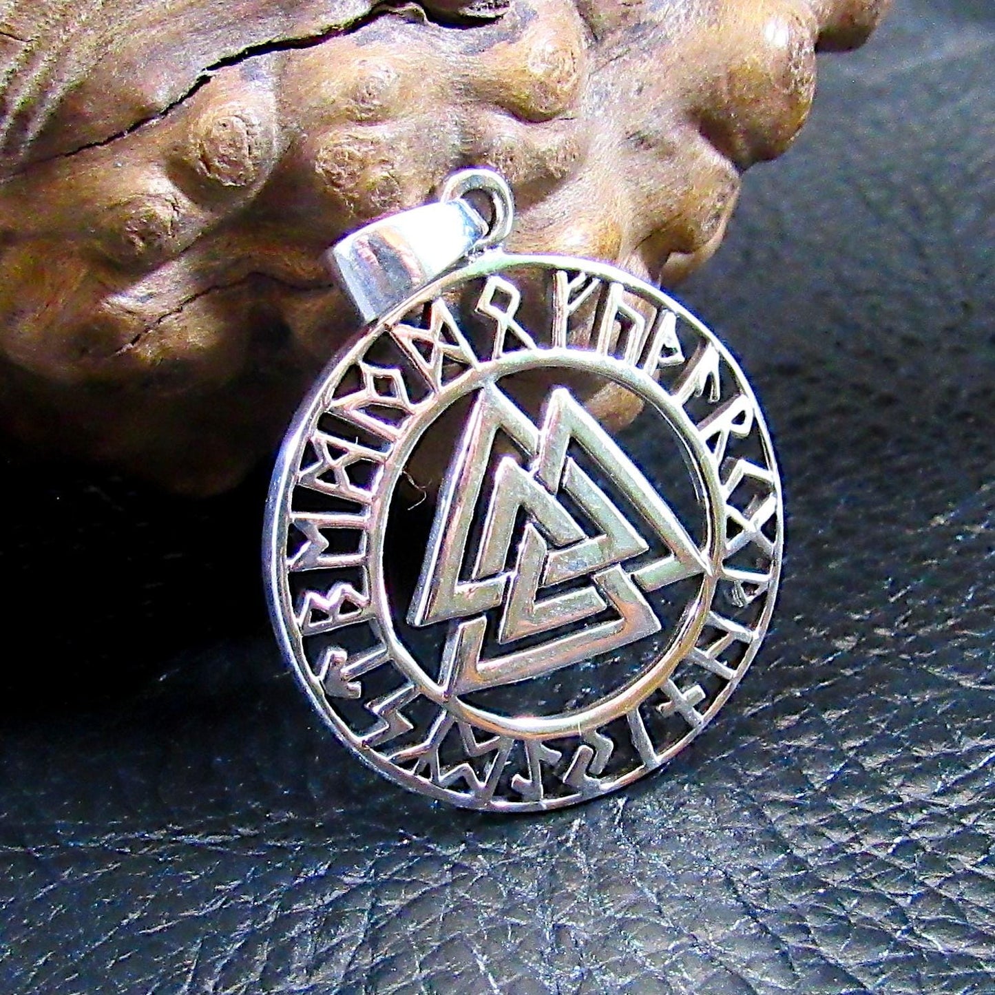 Solid 925 Sterling Silver Viking Valknut Pendant With Elder Futhark Runes , Norse Runic Alphabet Amulet, Pagan Spiritual Necklace Charm