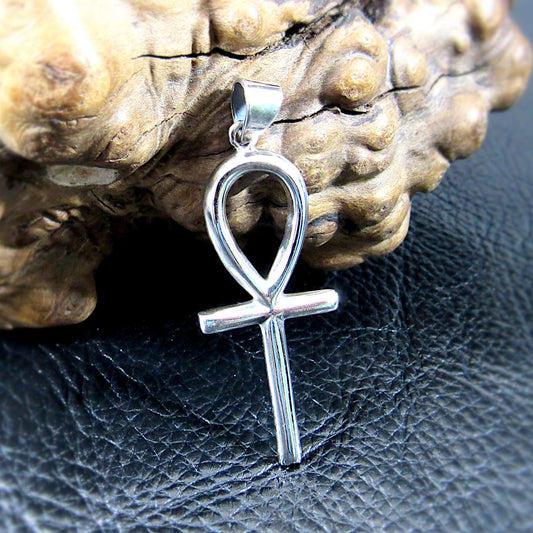 Solid 925 Sterling Silver Ankh Pendant Necklace Cross, Egyptian Key of Life, Handcrafted Silver Protection Amulet, Gothic Jewelry Gift