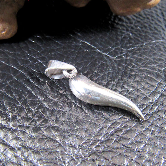 Solid 925 Sterling Silver Italian Horn Pendant, Handcrafted Cornicello Charm, Protection Jewelry, Little Hornlet Symbol, Corno Talisman