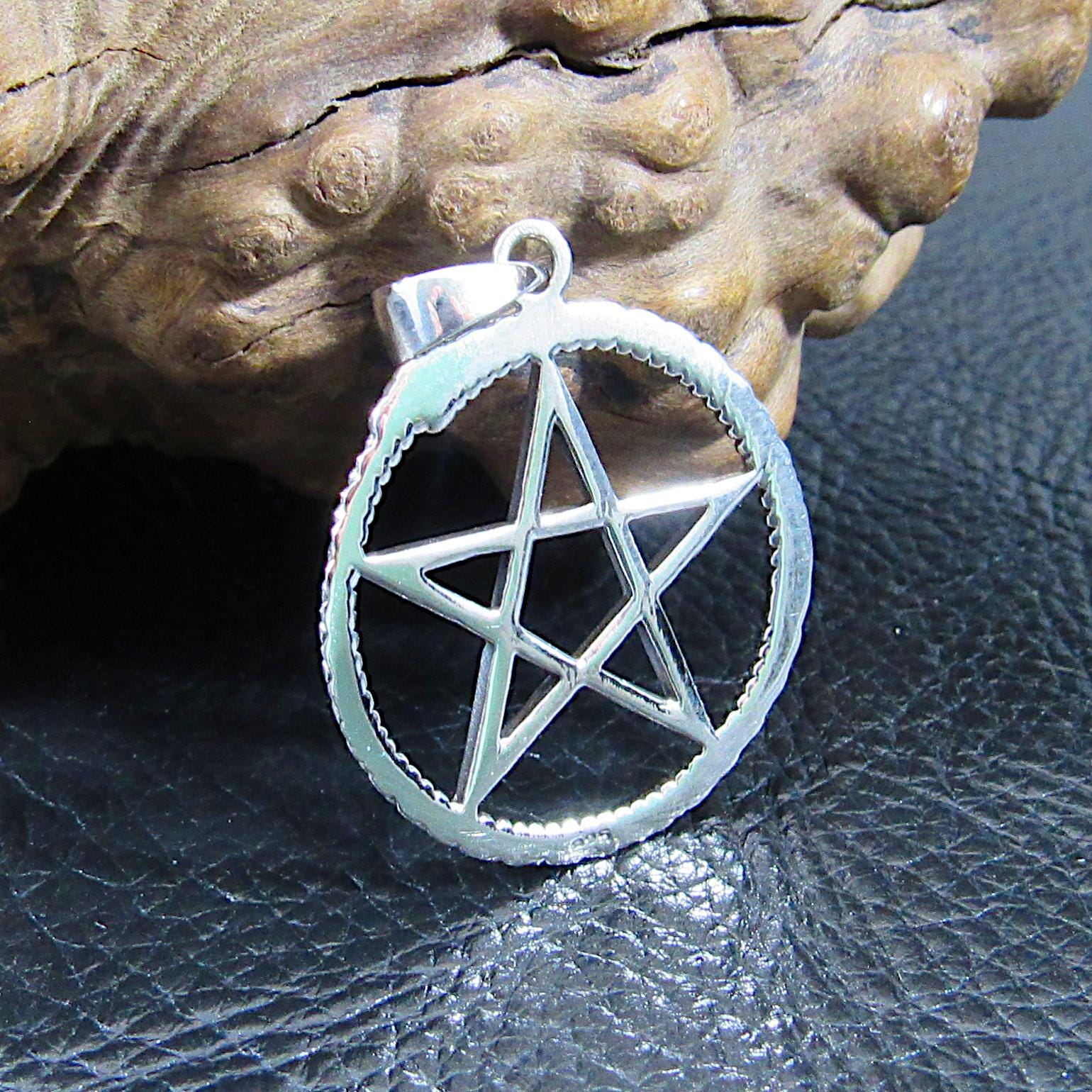 Solid 925 Sterling Silver Ouroboros Pentagram Pendant – Wiccan Protection Amulet, Occult Pagan Jewelry, Witchcraft Symbol, Serpent Pentacle