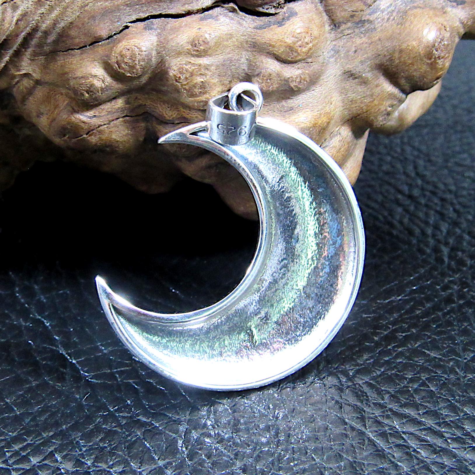Solid 925 Sterling Silver Crescent Moon & Spirals Pendant, Handcrafted Celestial Jewelry, Astrology Amulet, Cosmic Lunar Goddess Charm
