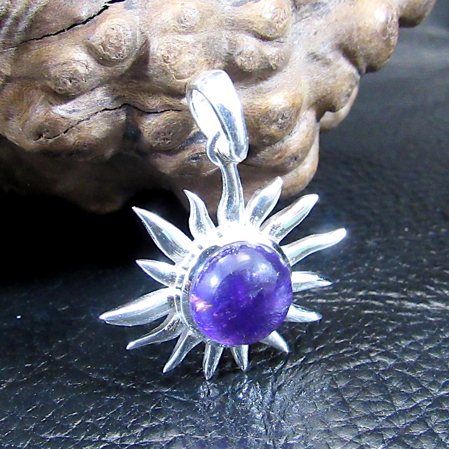 Solid 925 Sterling Silver Sun Pendant – Amethyst, Labradorite, or Rainbow Moonstone - Celestial Jewelry, Gemstone Charm Necklace Pendant
