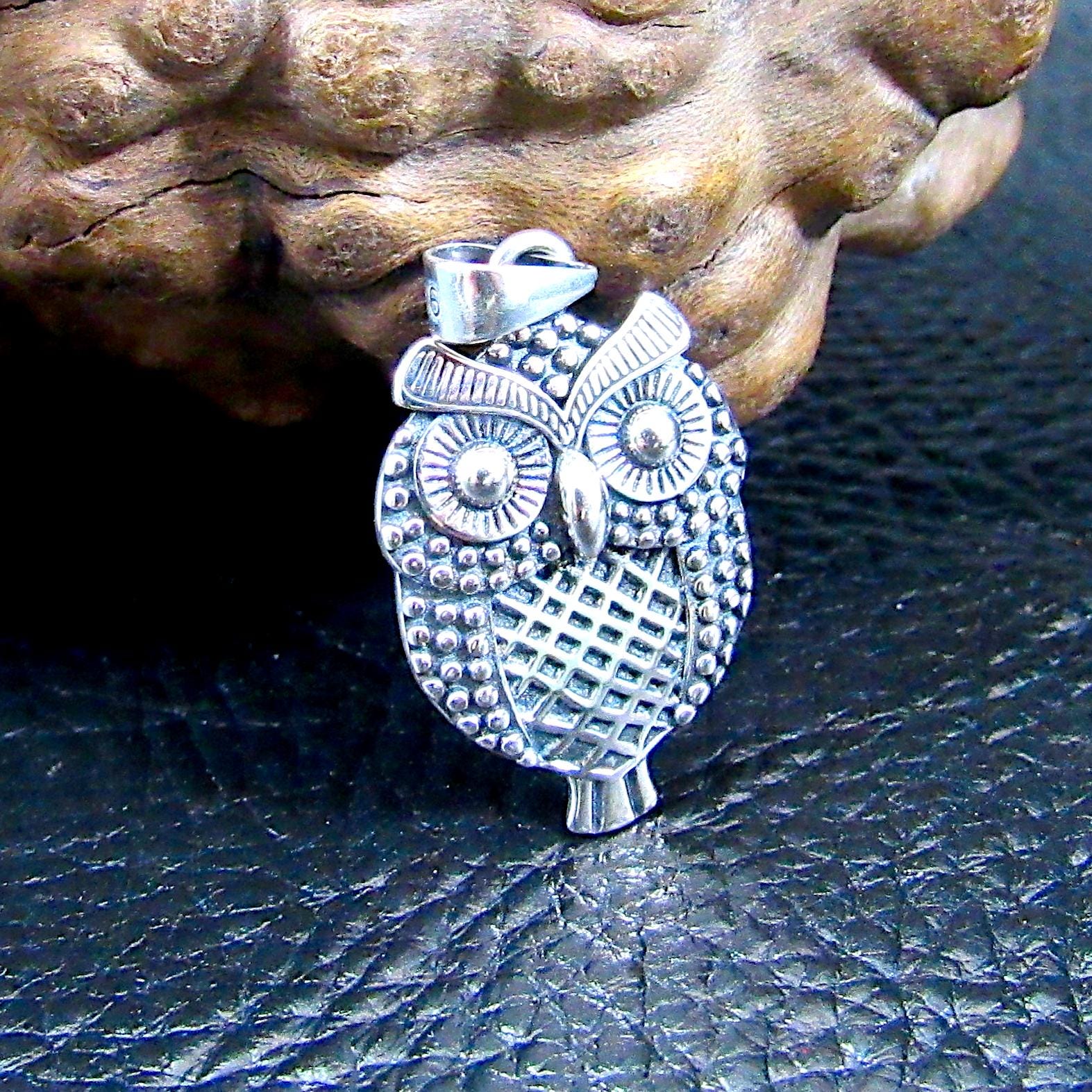 Solid 925 Sterling Silver Owl Pendant – Textured Retro Style Bird Charm – Symbol of Wisdom – Silver Owl Necklace Charm - Cottagecore Jewelry
