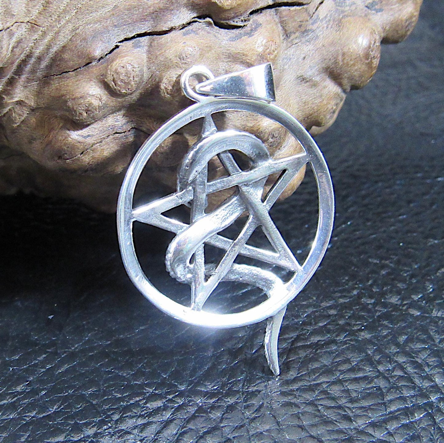Solid 925 Sterling Silver Intertwined Snake Pentacle, Handcrafted Interwoven Pagan Pendant