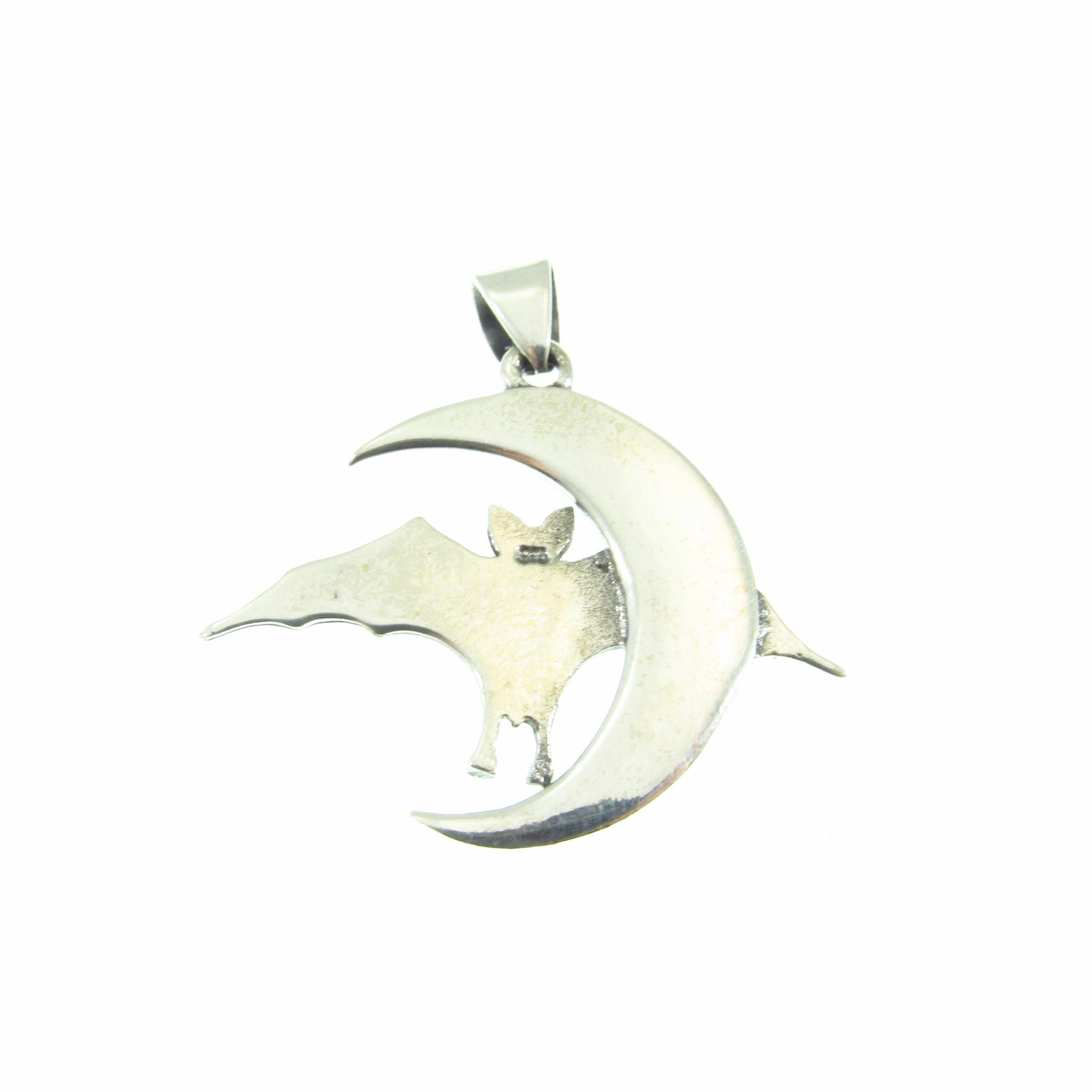 Solid 925 Sterling Silver Bat and Crescent Moon Pendant – Gothic Lunar Bat Necklace Amulet