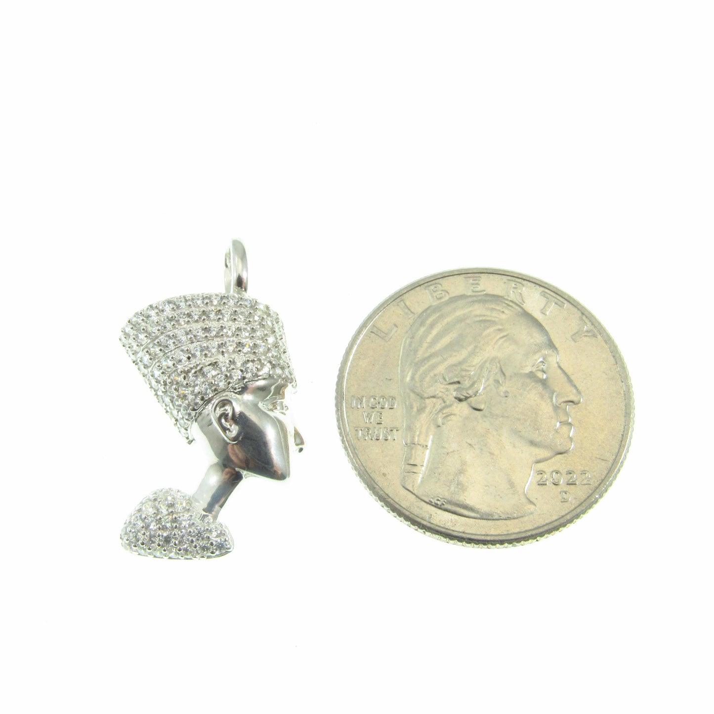 Solid 925 Sterling Silver Nefertiti Pendant – Pavé Queen of Egypt Necklace, Iced Out Profile Charm – Silver Ancient Egyptian Pharaoh Jewelry