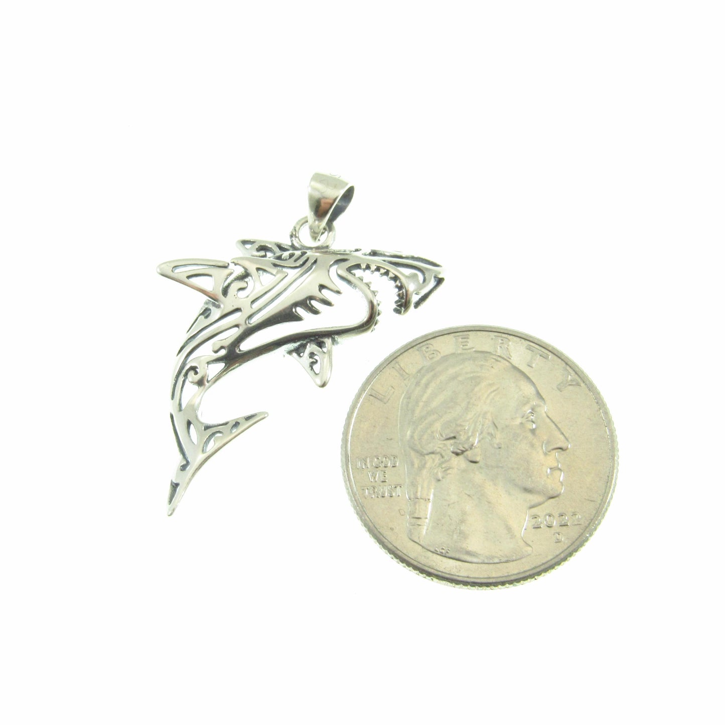 Solid 925 Sterling Silver Shark Pendant – Tribal Style Ocean Necklace Charm – Jewelry Gift for Surfer – Sea Life Amulet for Men or Women