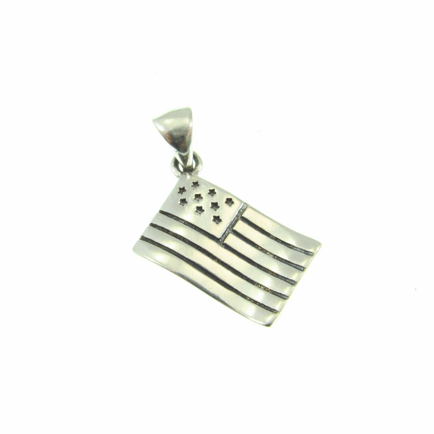 Solid 925 Sterling Silver American Flag Pendant – "One Nation Under God" Patriotic Necklace Charm – Small USA Flag Jewelry for Men or Women